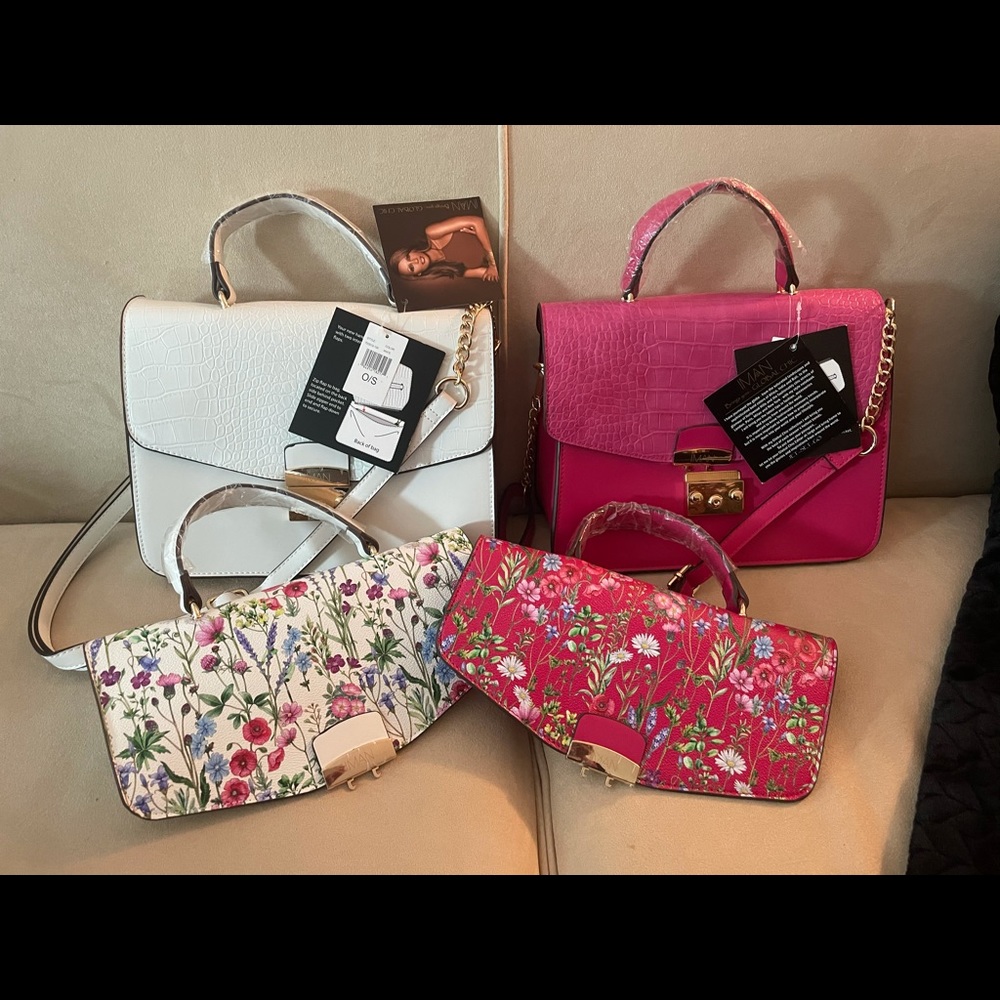 2 IMAN Bags, interchangeable tops NWT! GOLD CHAINS 11x8x4 crossbody option!